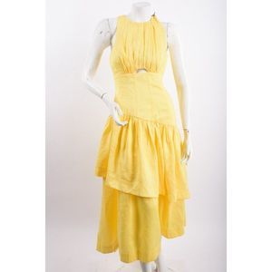 Aje Yellow Tiered Midi Dress